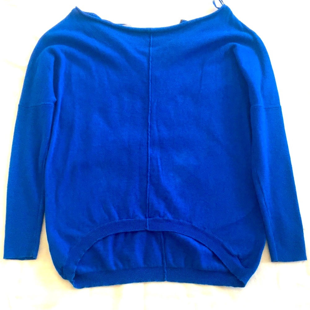 PROMOD Blue Knit Boat Neck High-Low Drop Shoulder Zipper Back Sweater Medium